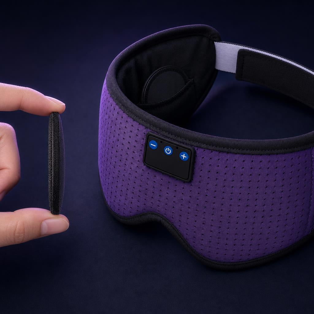 Ultra-thin flat speaker next to the sleep mask